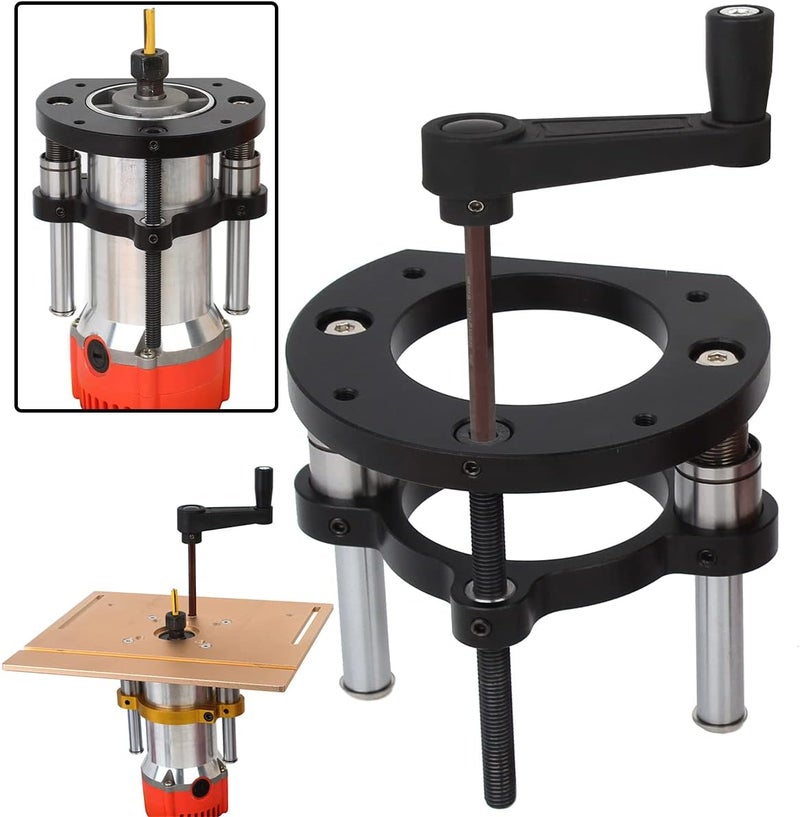 KETIPED Adjustable Router Lift for 65mm Diameter Universal Trimming Machine,Aluminum Under-Table Router Base for Router Table Insert Base Plate with Double Stainless Steel Support Rod,MG-061BK - Image 4